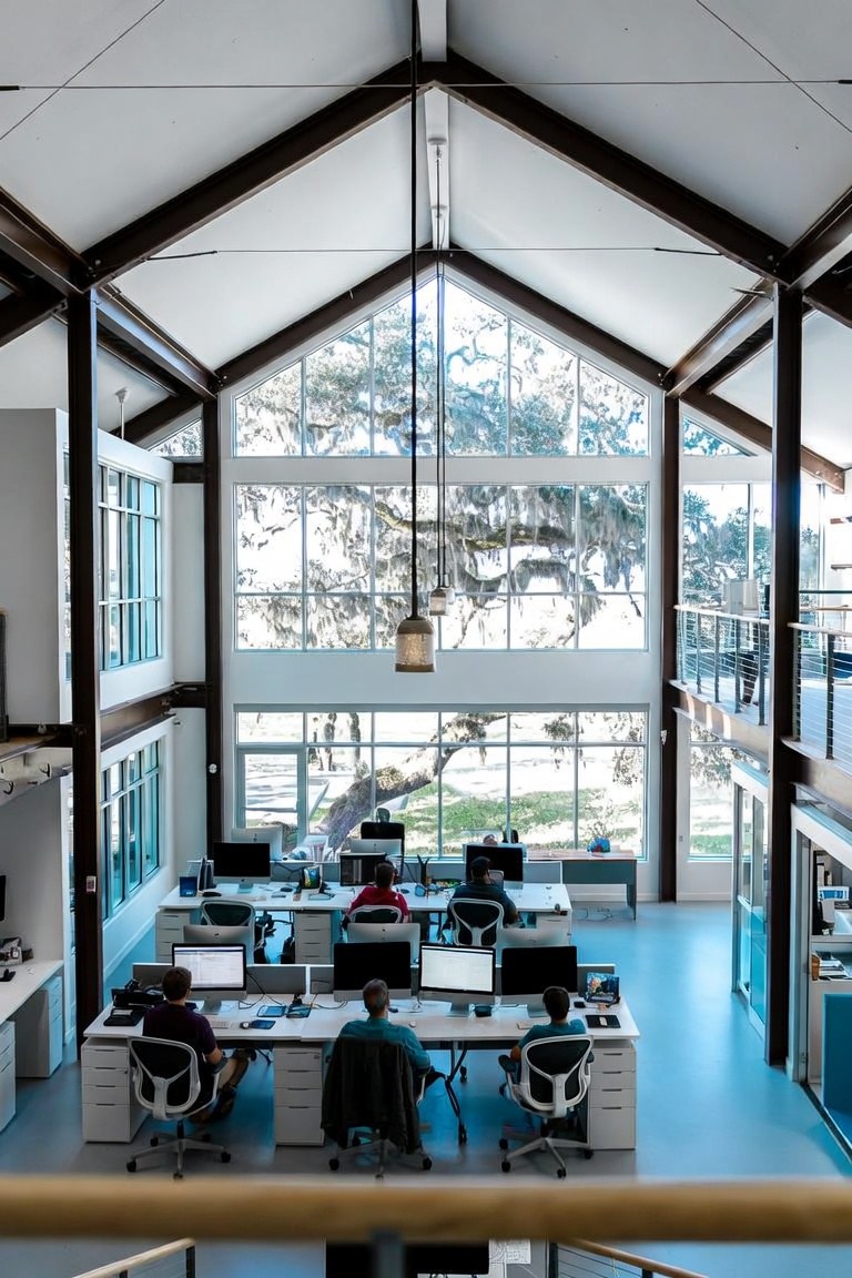 The Starboard team at work in a bright, open office looking out on live oaks